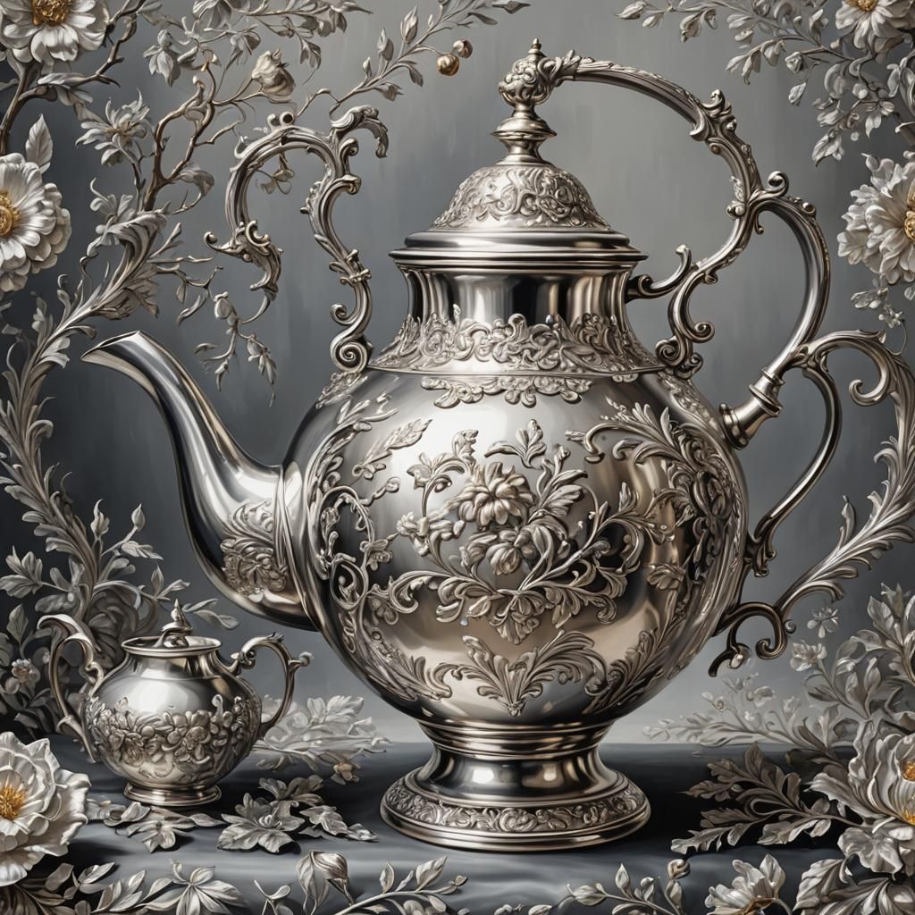 Silver Teapot Oil Painting