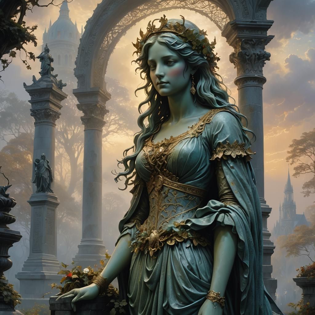 Statue of a Masterpiece girl Gustave Doré Greg Rutkowski ethereal fantasy hyperdetailed mist Thomas Kinkade ...  by @undefined