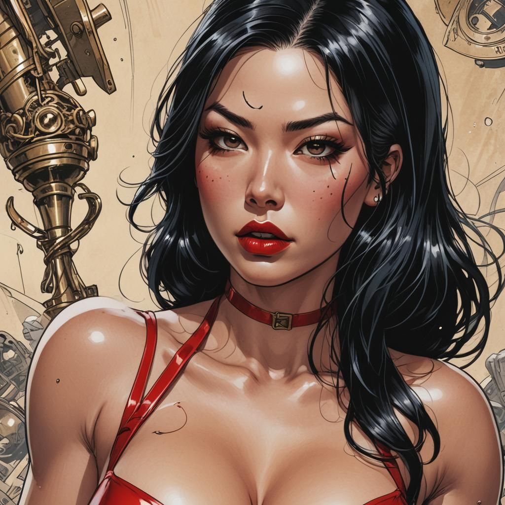 ((((huge décolletage)))) Extreme closeup, ironic sneer, High...