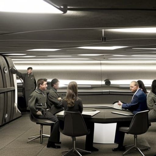 An underground nuclear bunker with people working.
