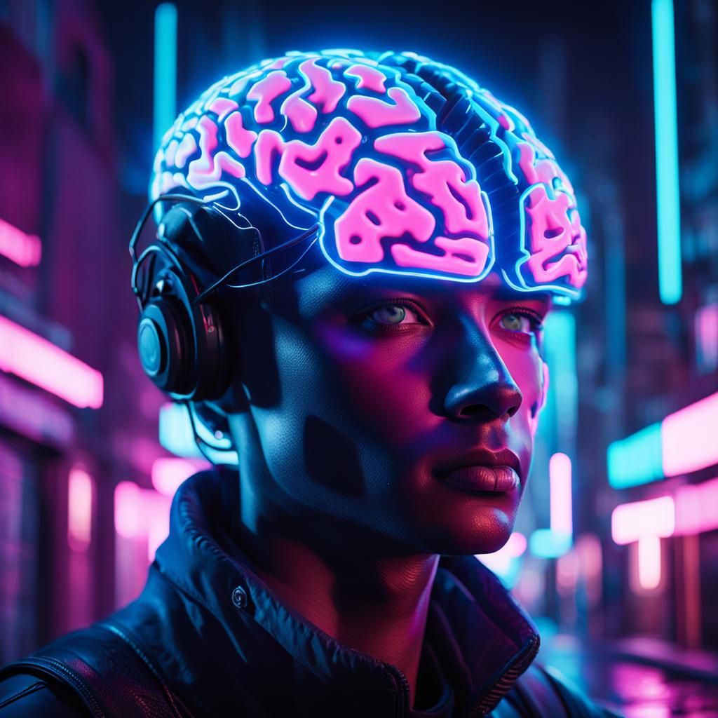 Mental teleaphay showen In neon lights. Mental telepathy
