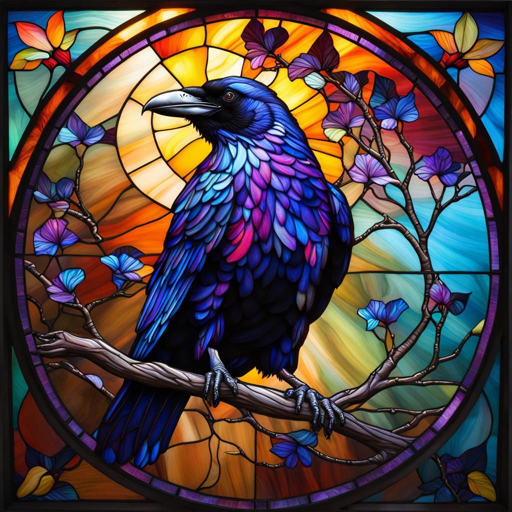 Stained glass Raven v3 - AI Generated Artwork - NightCafe Creator