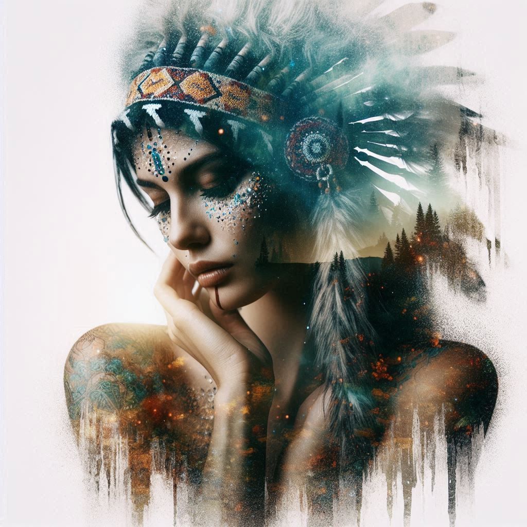 double exposure beautiful fantasy DALL-E 3 portrait landscap...