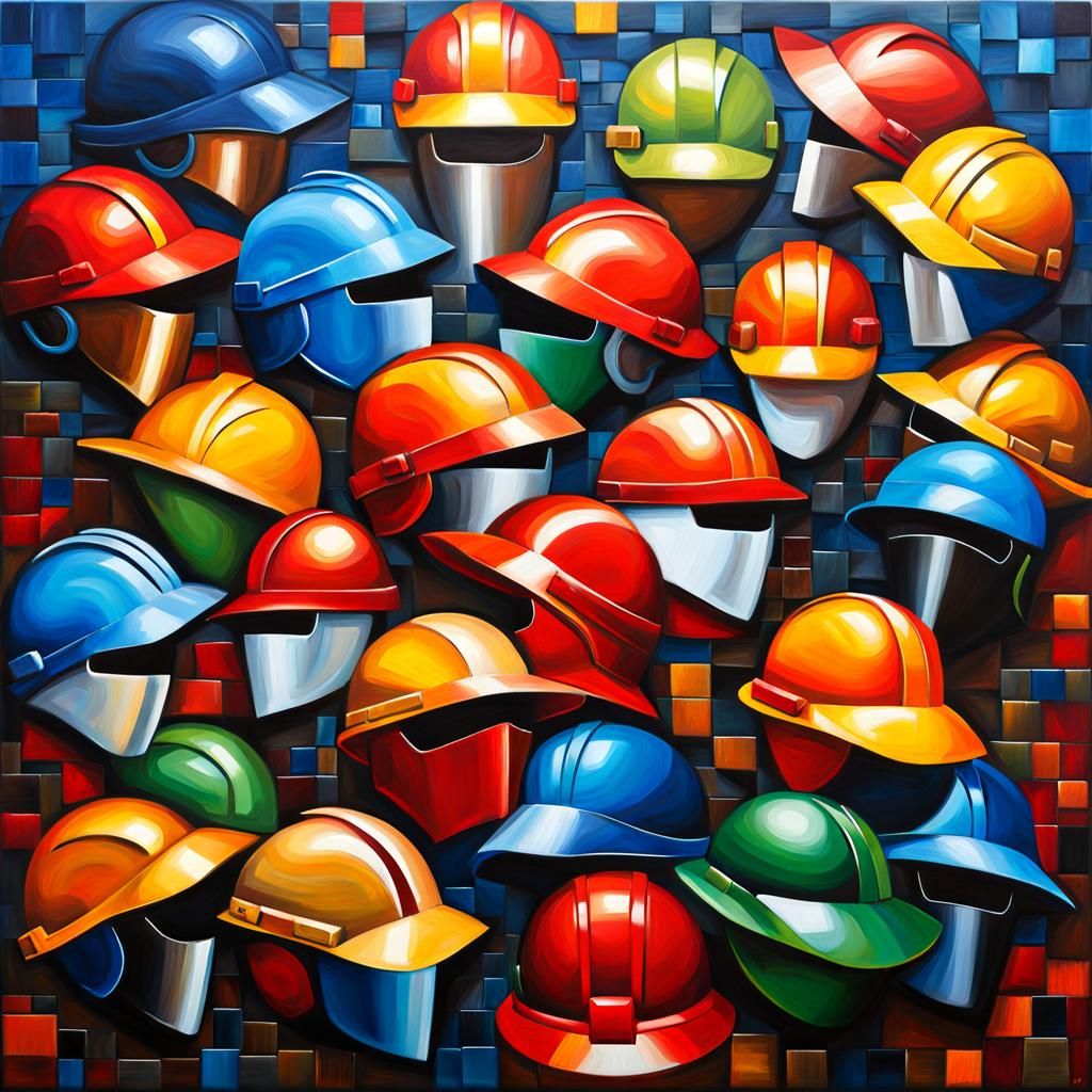 A collection of helmets