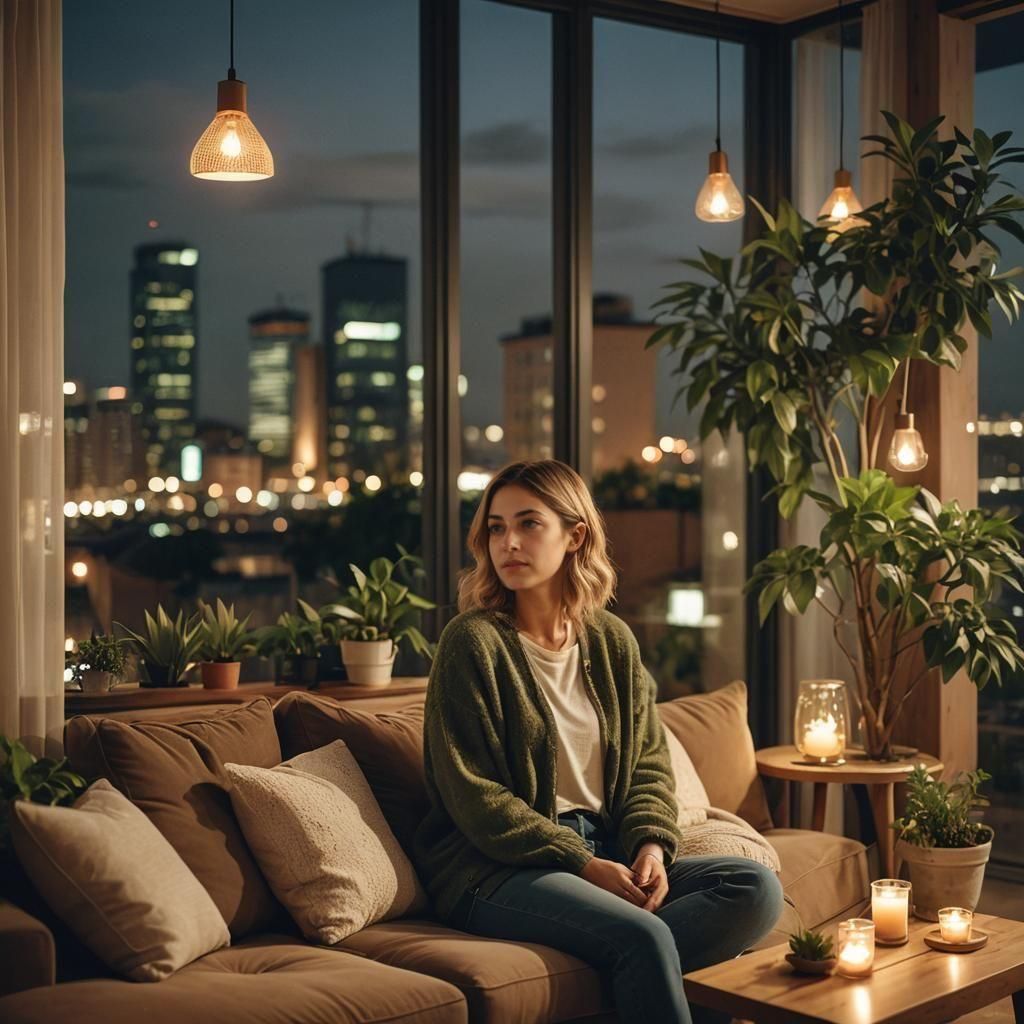 Warm and Cozy Living Room at Night
