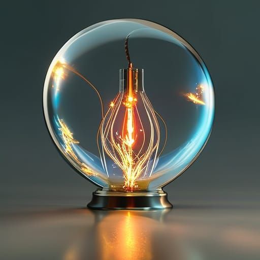 Electricity, bolts, current inside of a glass light bulb, a ...