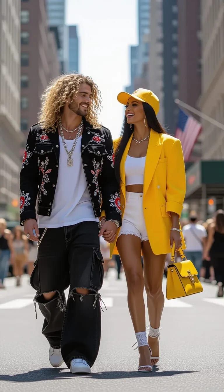 Lovers strolling through Manhattan