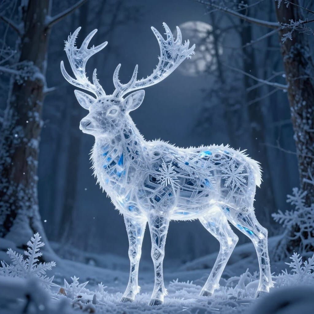 majestic stag standing in a moonlit forest, the entire creature is formed from interconnected, glowing ...  by @Kosh