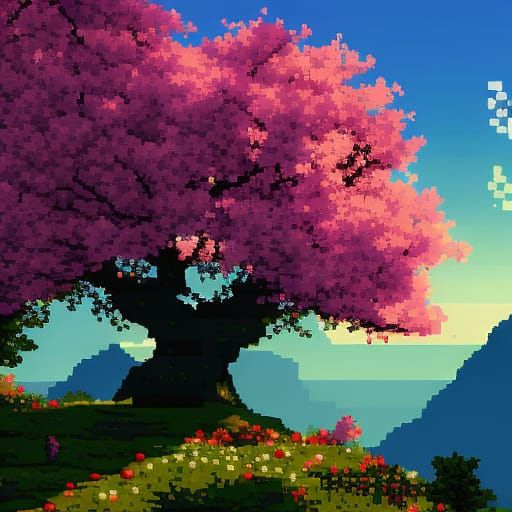 cherry blossom tree, pixel art - AI Generated Artwork - NightCafe Creator