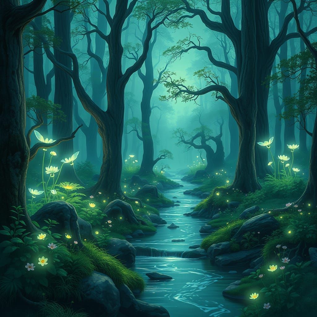 Magical Twilight Forest Digital Matte Painting