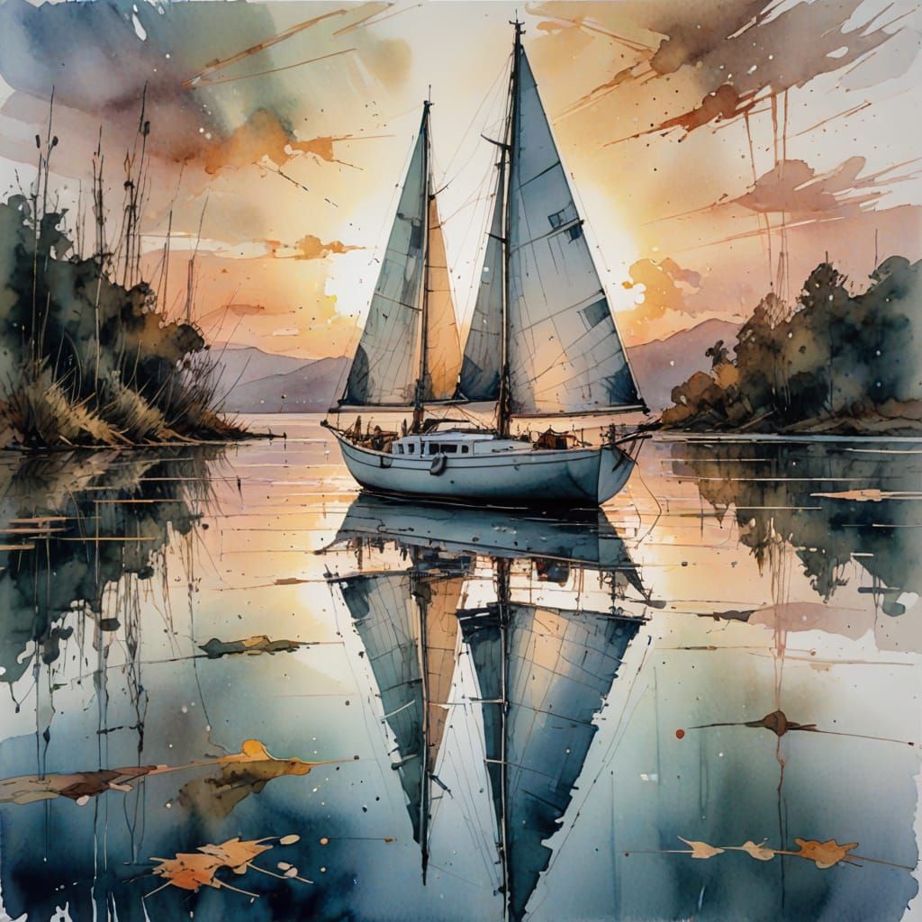 Sailboat on a Lake at Sunrise  by @Mapont