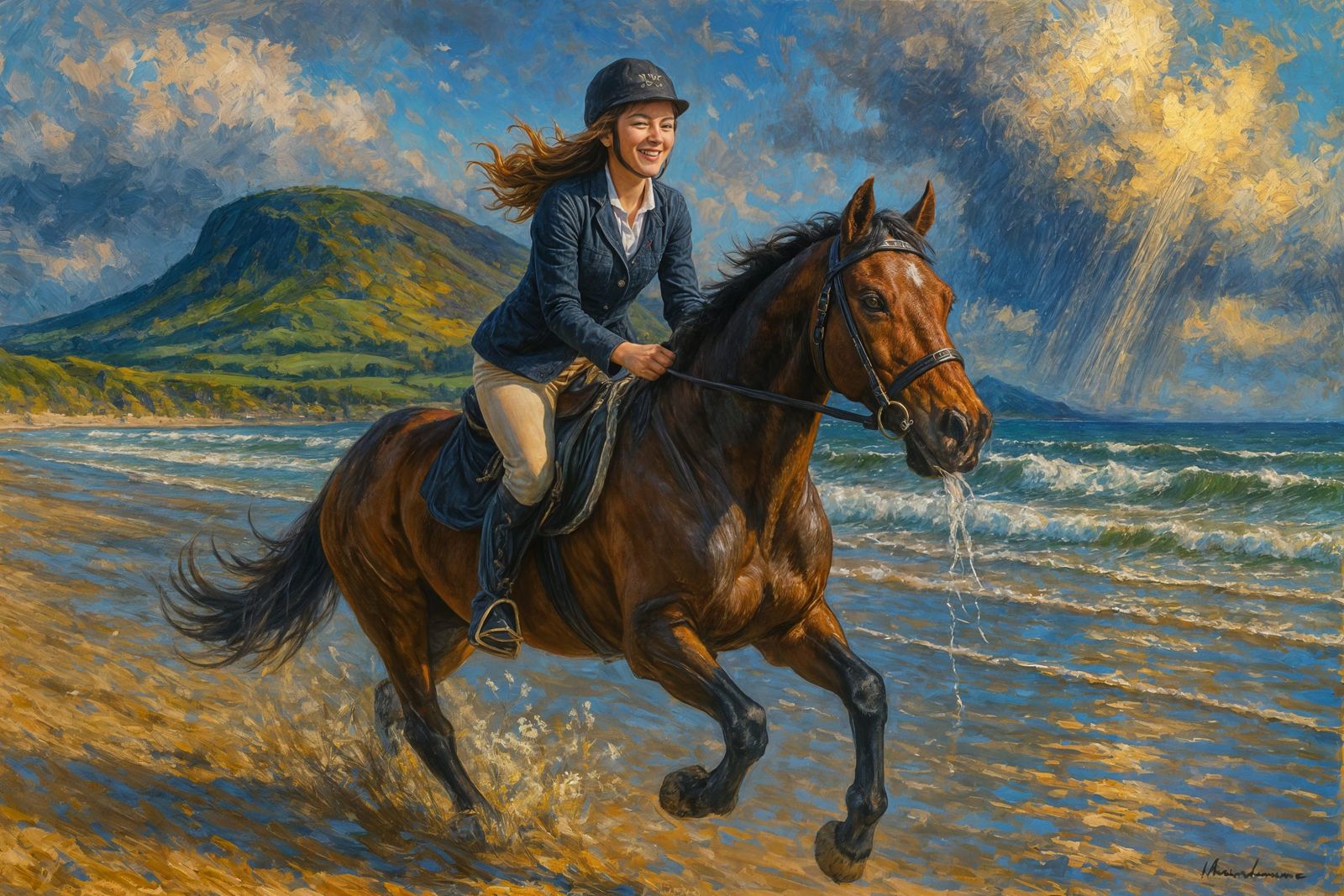 Riding on an Irish beach in spring