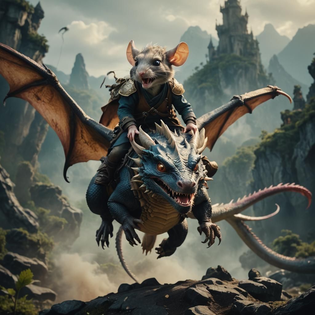 mouse riding a dragon  by @SleepySnow