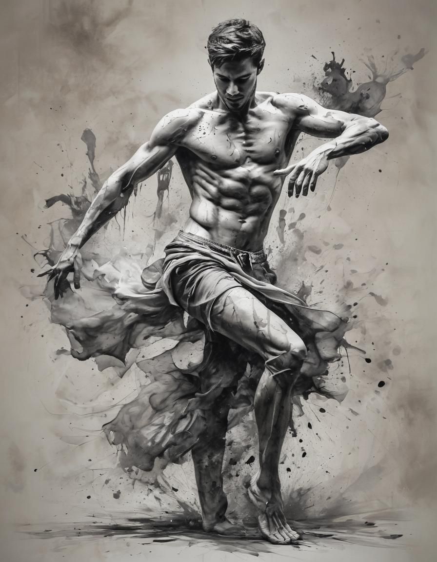 Ink Portrait of a Handsome Man in Smoky Sculpture