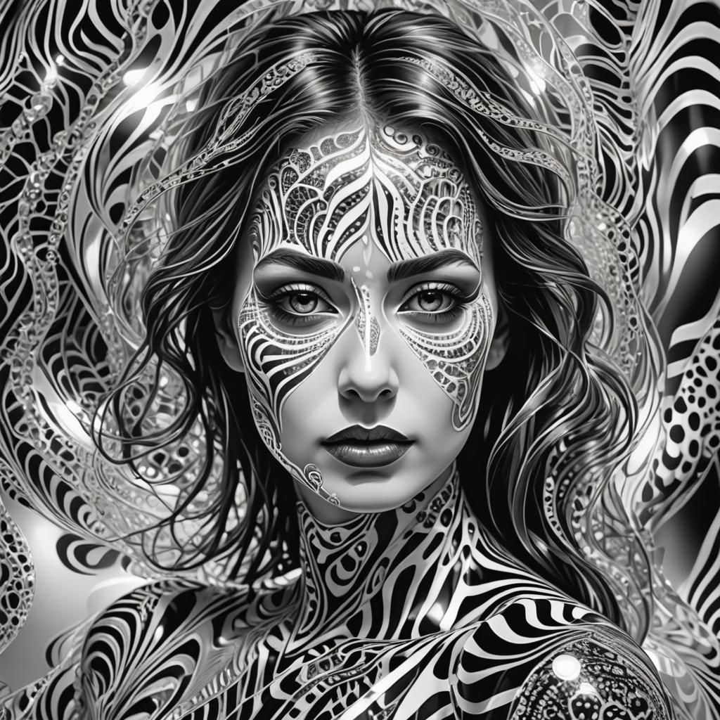 The transparent woman and her reflection with black and whit...