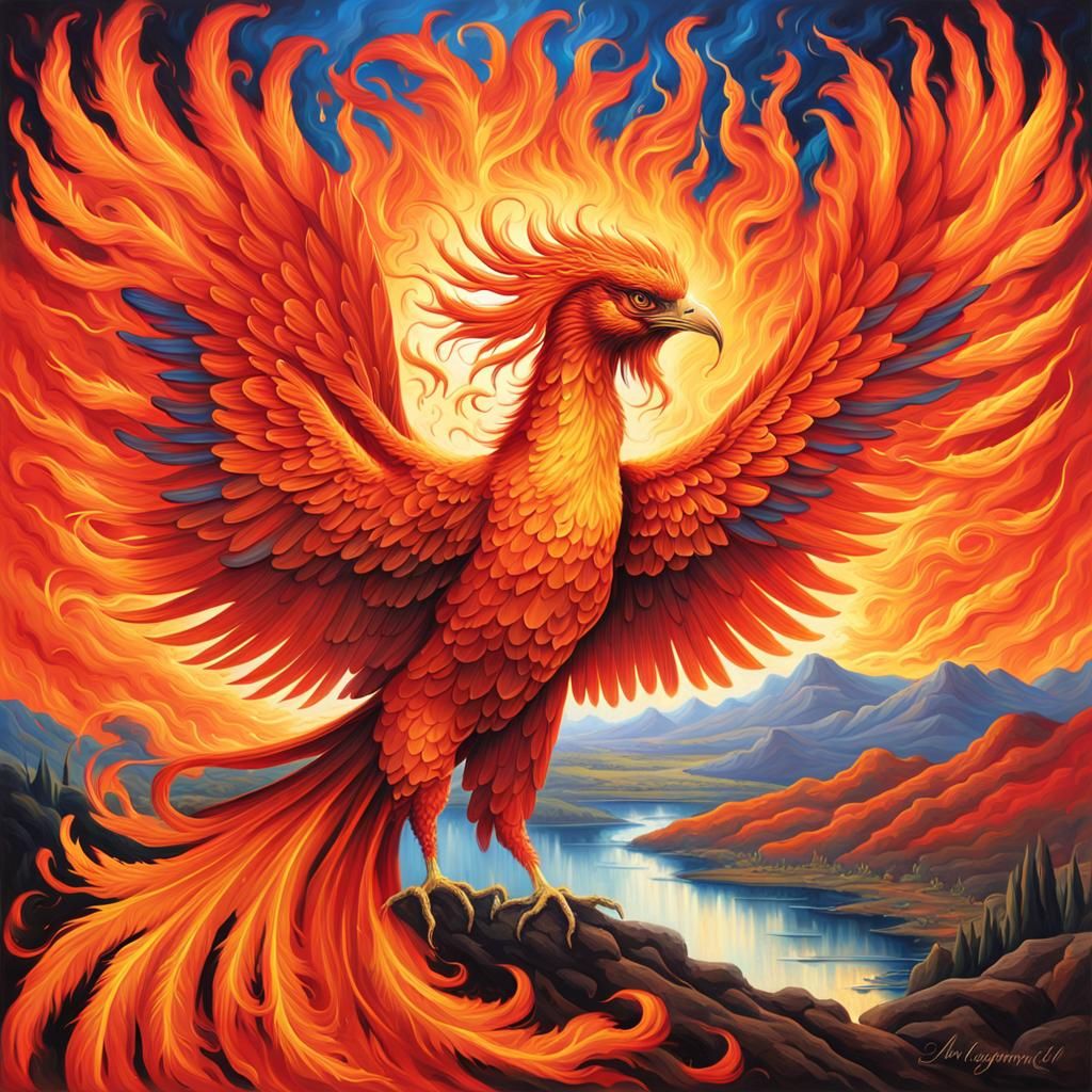 Amidst the infernal backdrop of raging fires in vibrant hues...