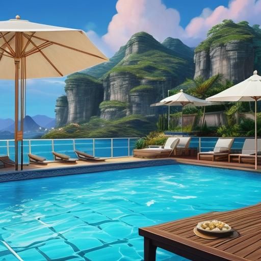 Surreal Luxury Cruise Deck Pool in Dali Style