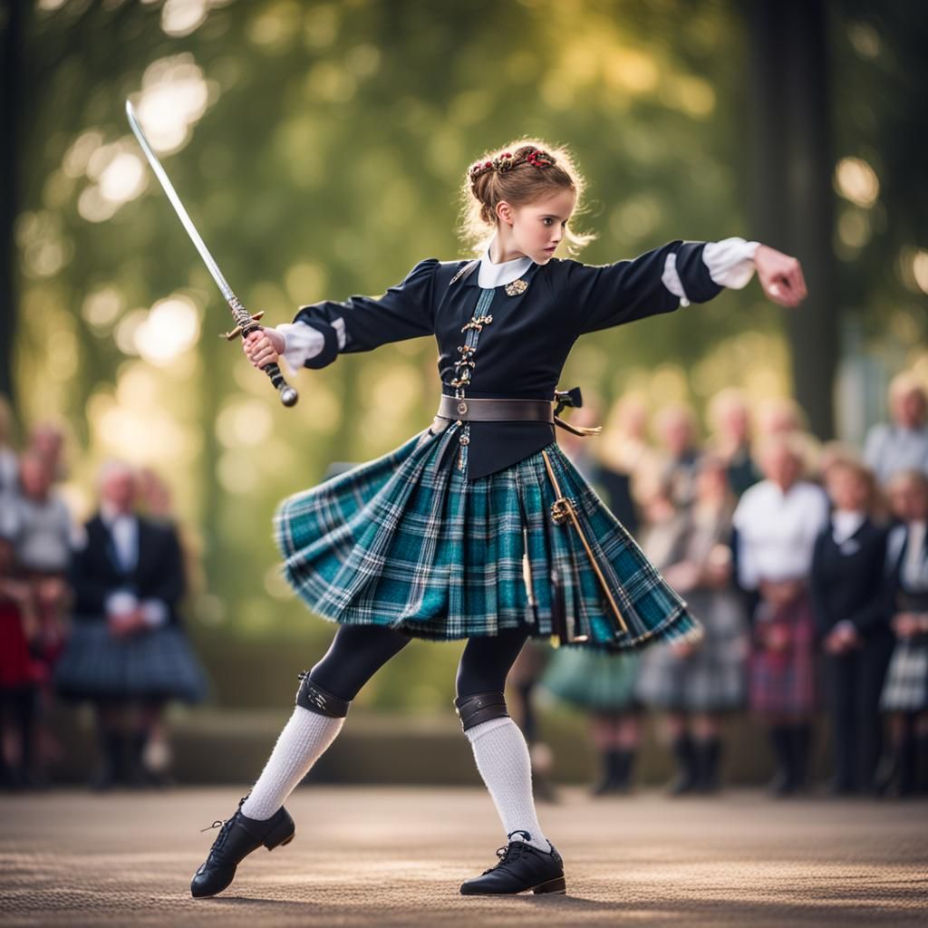 Female Scottish Highland dancer with sword