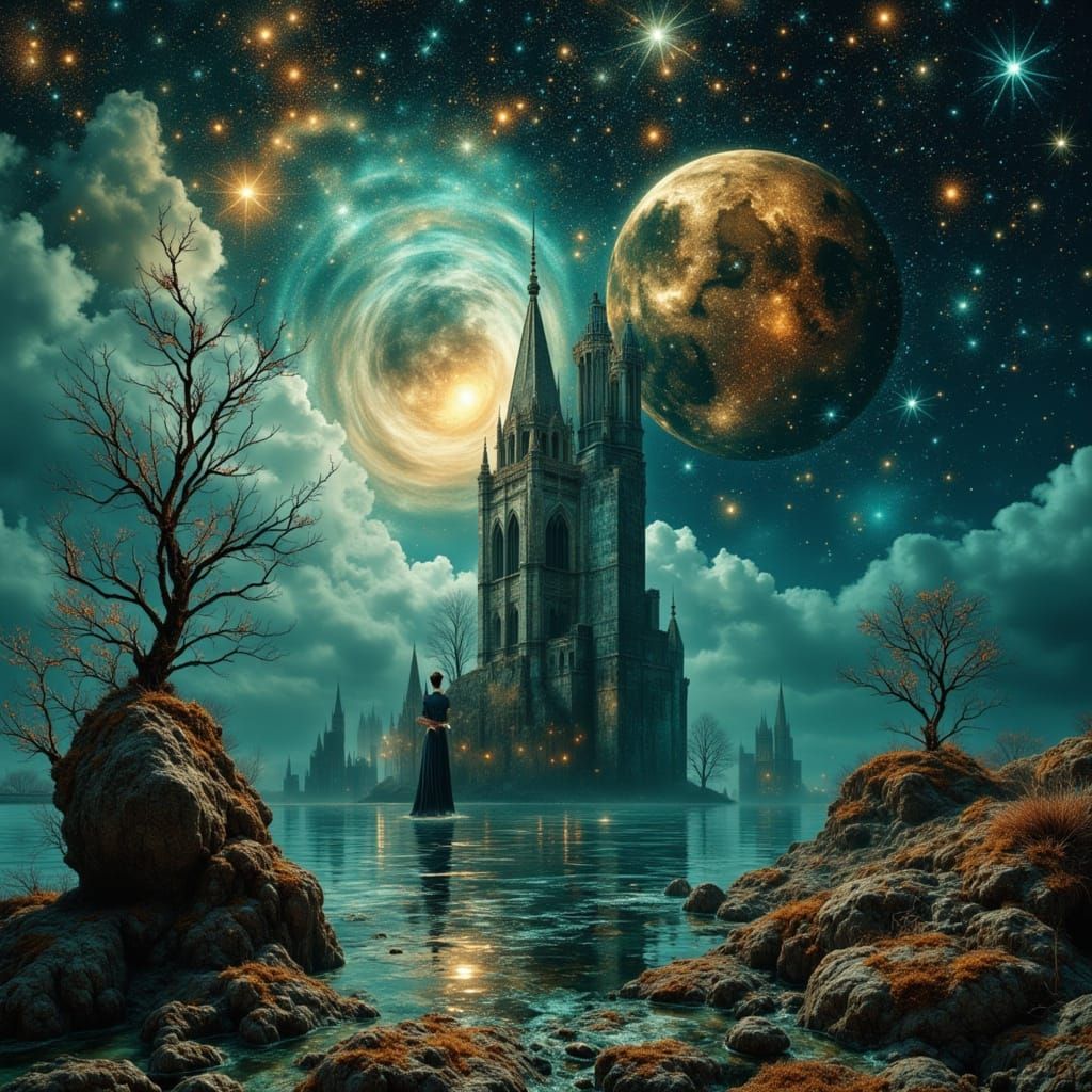 Cosmic Horrors Rise From The Sea in Gothic Style