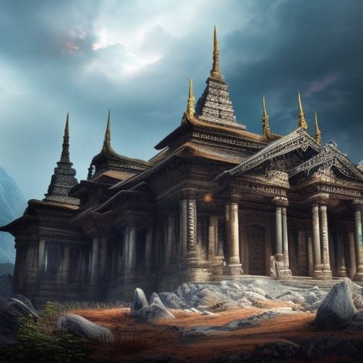 Ruined mountain temple, with ghost