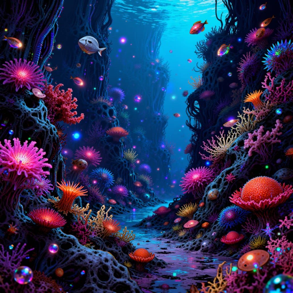 <lora:Xcore:1.0> an extreme neon coral reef, in the style of Xcore