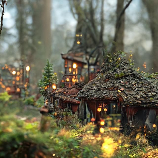 Cozy warm forest village; beautifully lit; Ferdinand Knab (1...