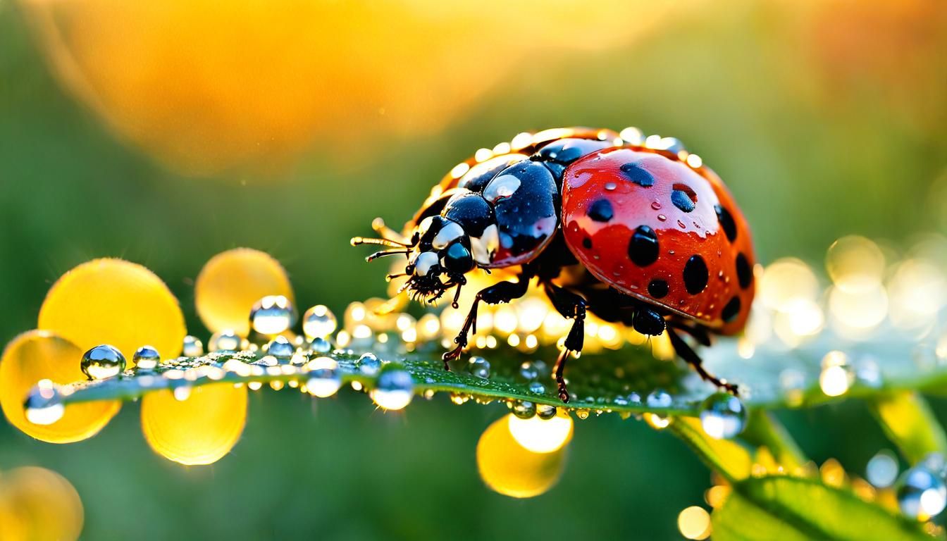 Ladybug and Dew - AI Generated Artwork - NightCafe Creator