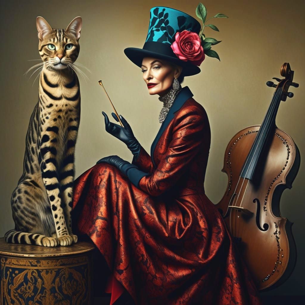 Eccentric Lady in Vibrant Surreal Scene