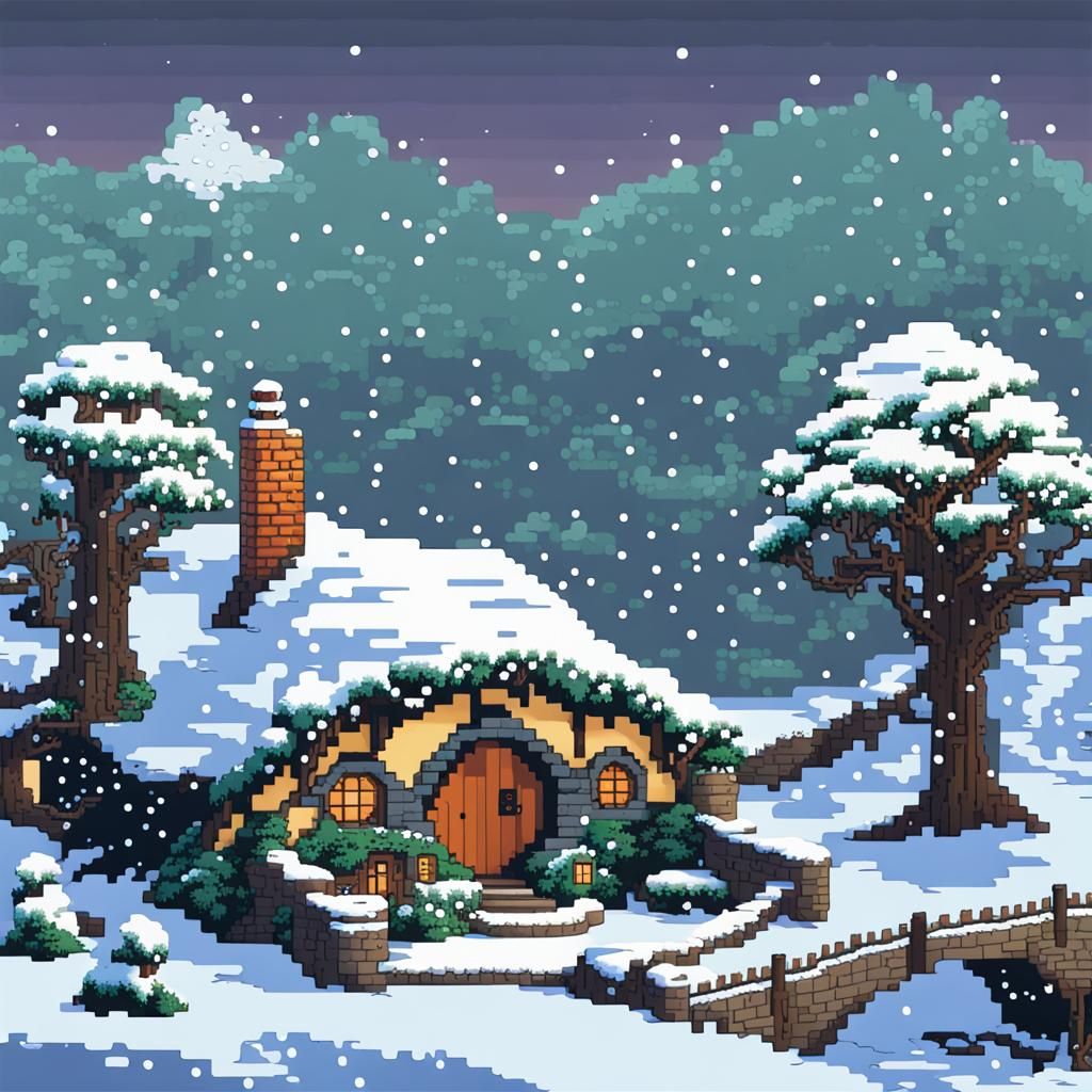 pixel art hobbiton winter snowfall - AI Generated Artwork - NightCafe ...