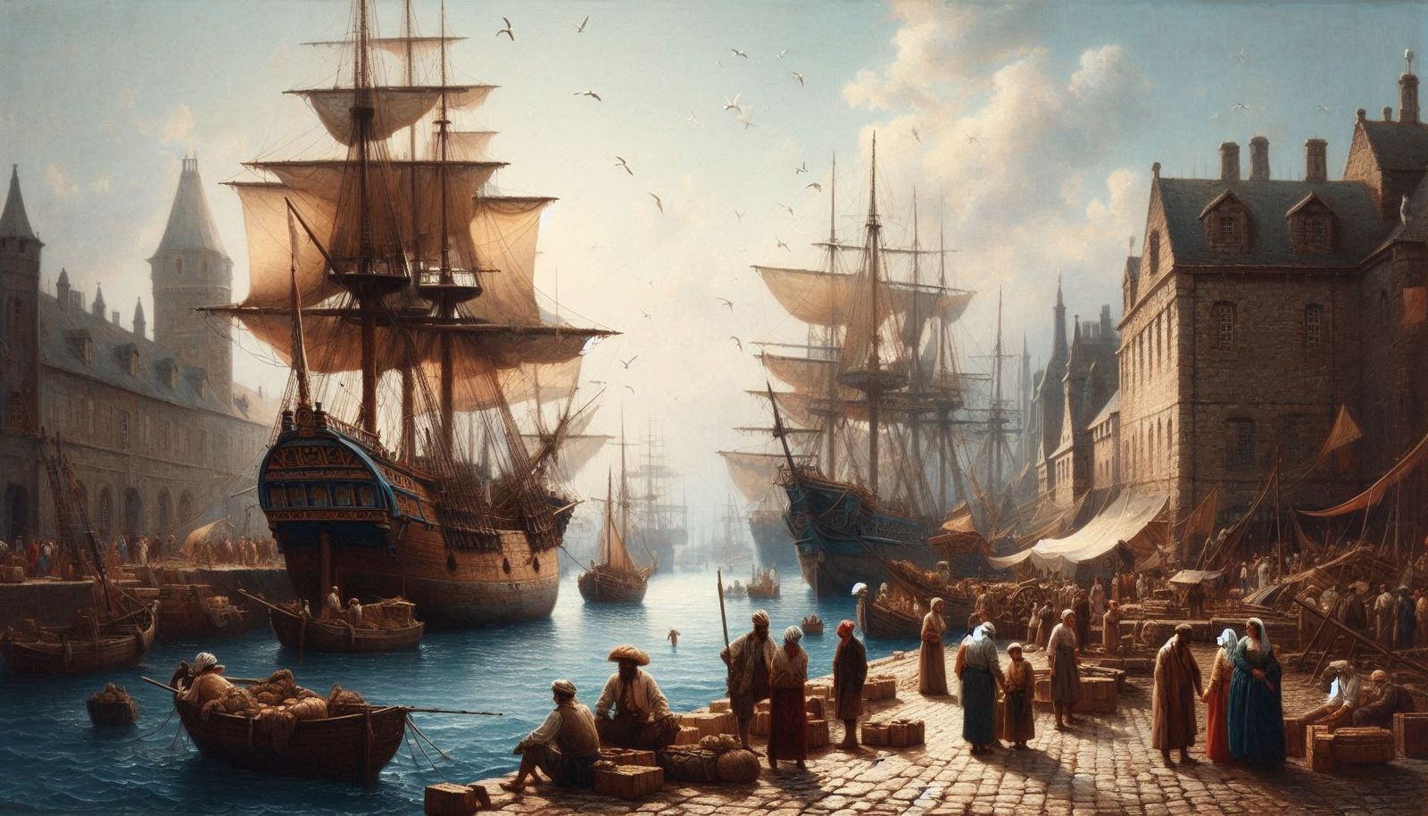 Tempera painting - Harbor in the 19th century