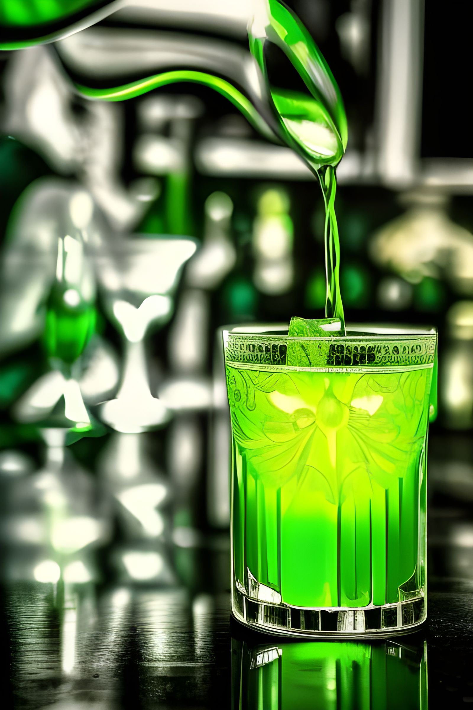 Water Over a Sugar Cube into a Glass of Absinthe AI Generated Artwork