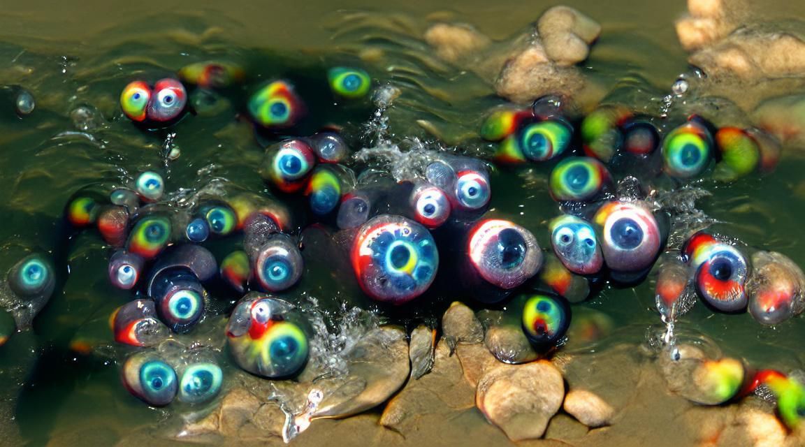 Colorful eyeballs appear in the water