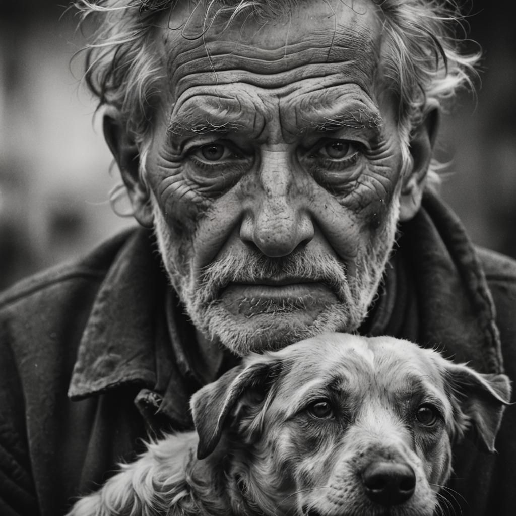 Portrait of an old man and his dog