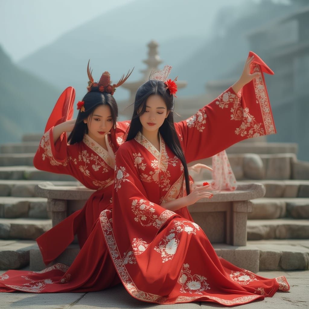 Elegant Woman in Traditional Chinese Hanfu
