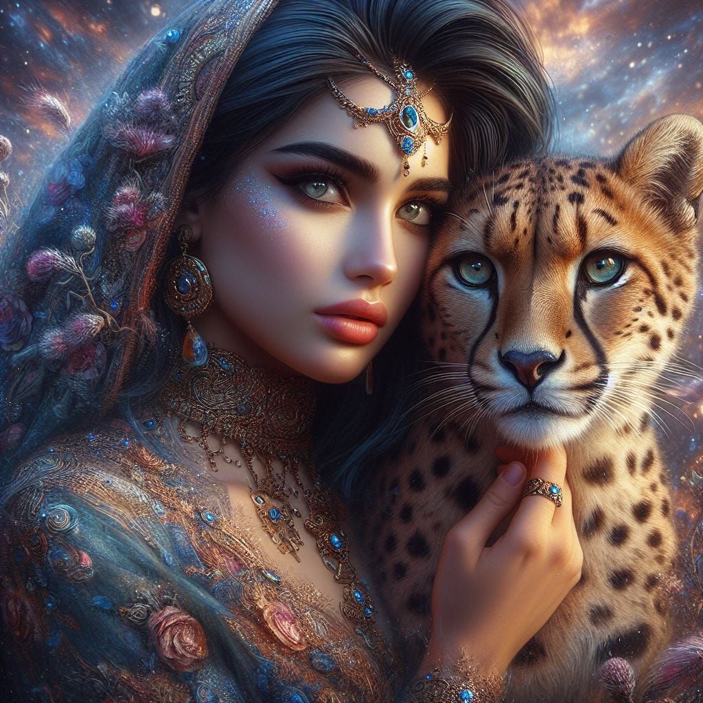 Woman And Cheetah