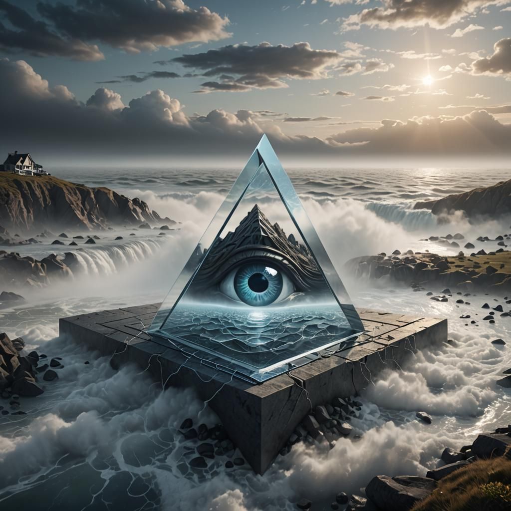 A captivating 3D render of a futuristic optical illusion, il...