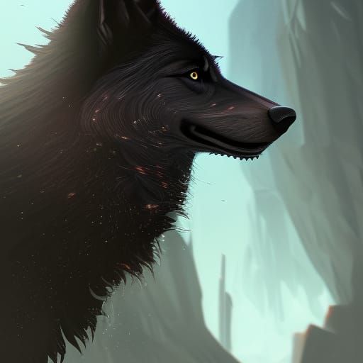 A portrait of a noble black wolf wearing aviator clothing