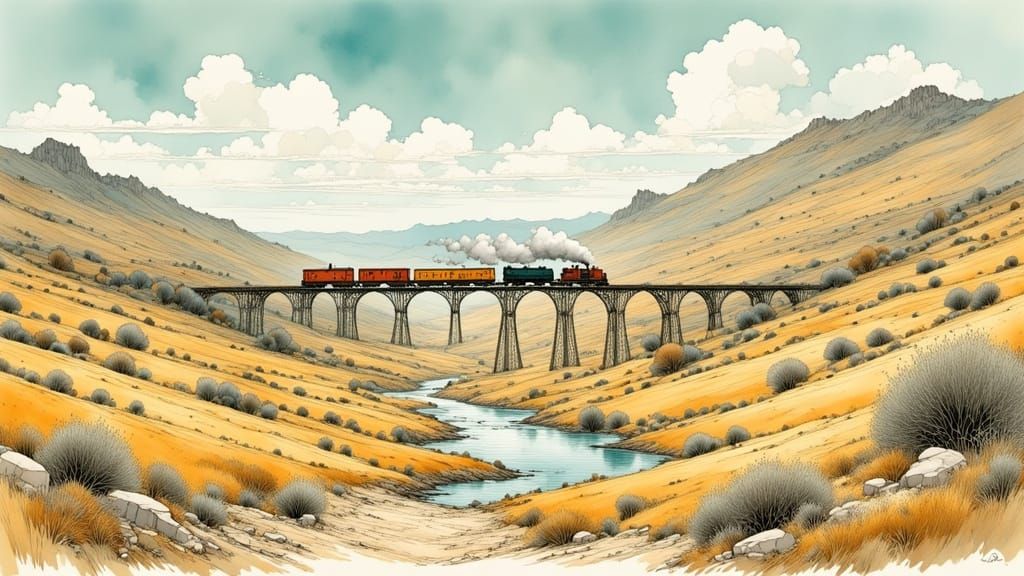 Peaceful Arizona Desert Landscape with Steam Train