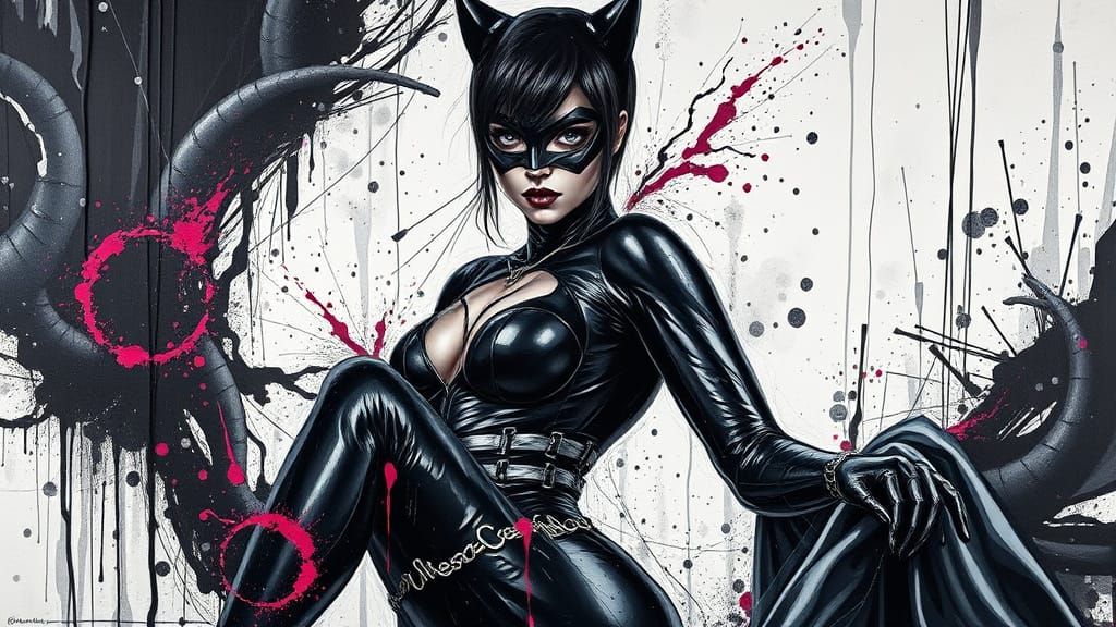 Seductive Catwoman in Latex Bodysuit: Digital Art