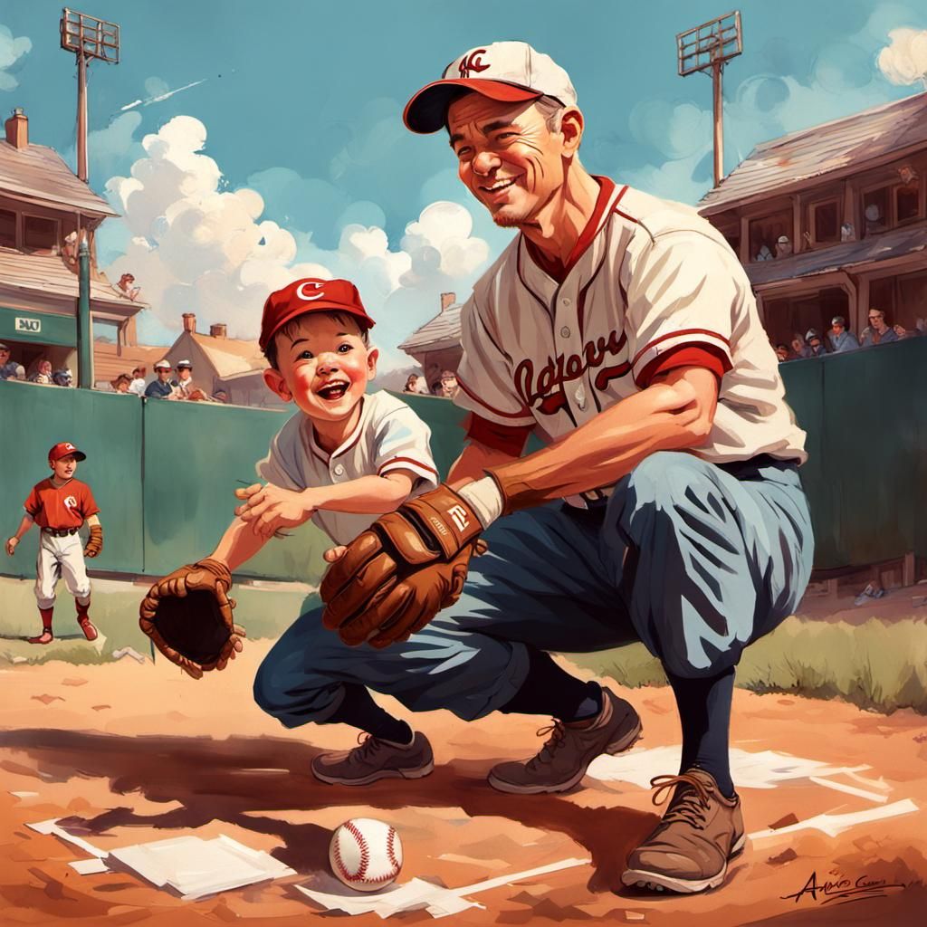 Boy and Dad Playing Catch Illustration