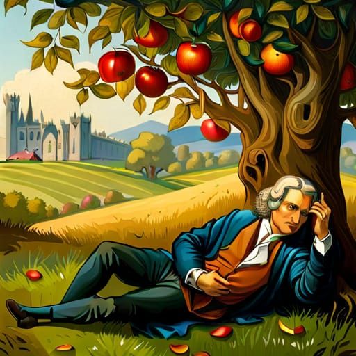 Isaac Newton with an Apple · Creative Fabrica
