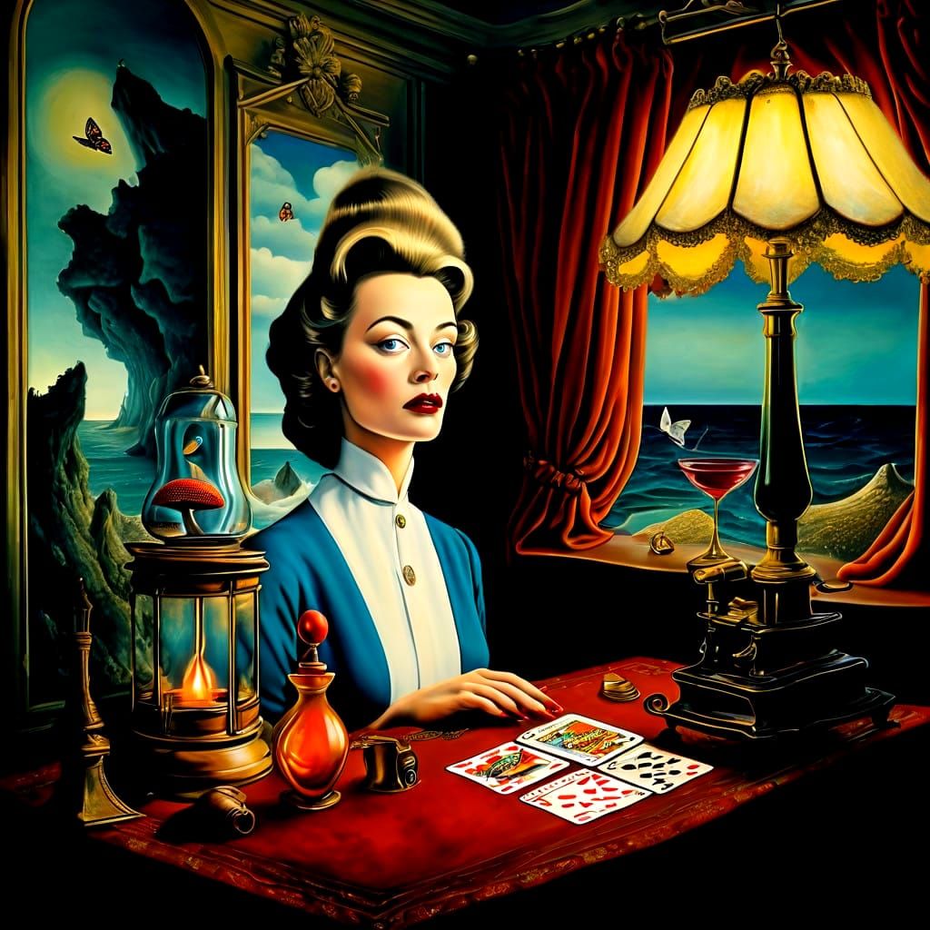 Mysterious Lady in Vibrant Surreal Landscape