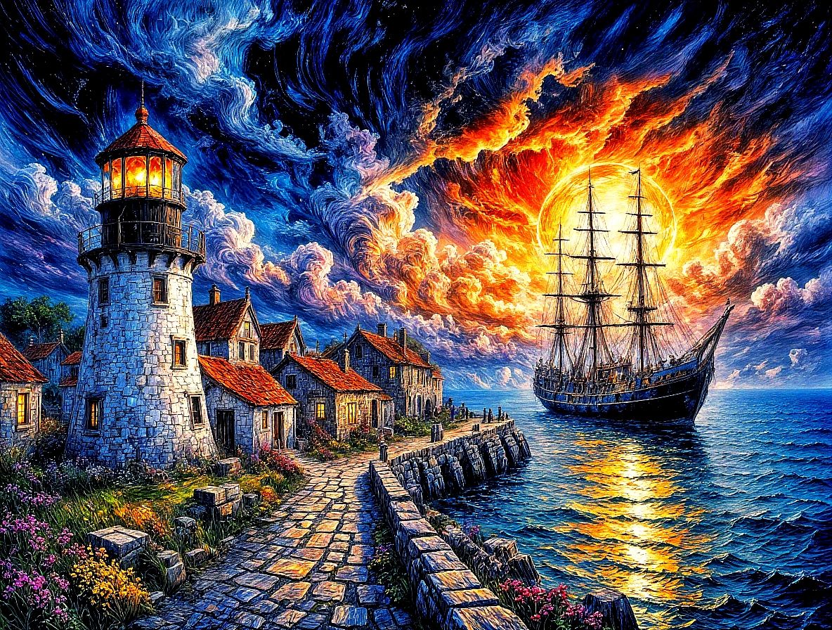 The old lighthouse at sunset