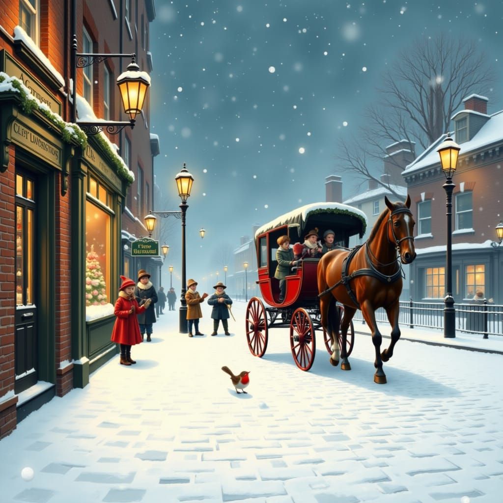 children play with snowballs in the style of <lora:A Dickensian Xmas:1.0>