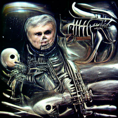 Scary skeleton astronaut in space H.R. Giger