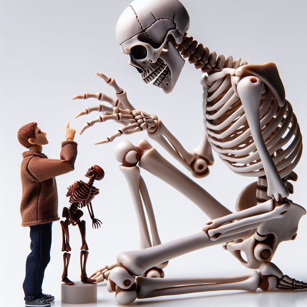 skeleton with a little action figure