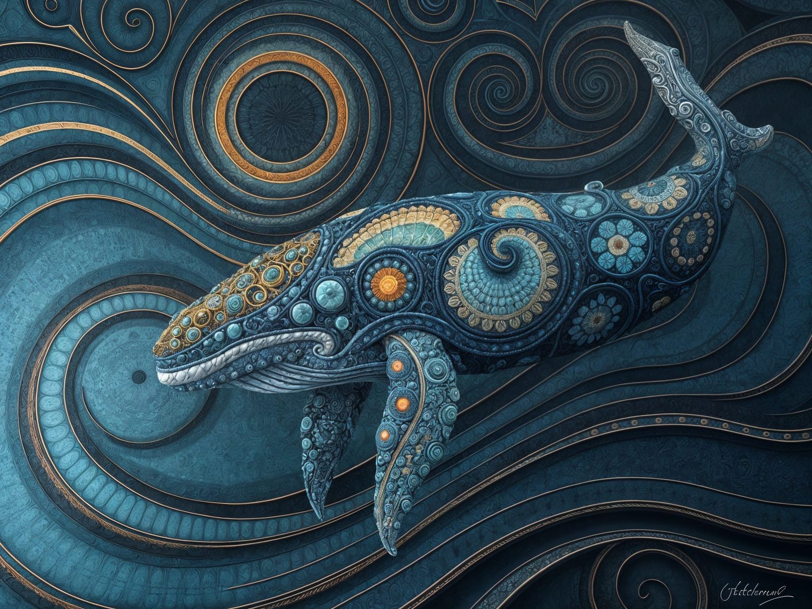 Deep Dive. Cachalot whale (Physeter macrocephalus) in abstract fabrics.  by @Lykos Nyx