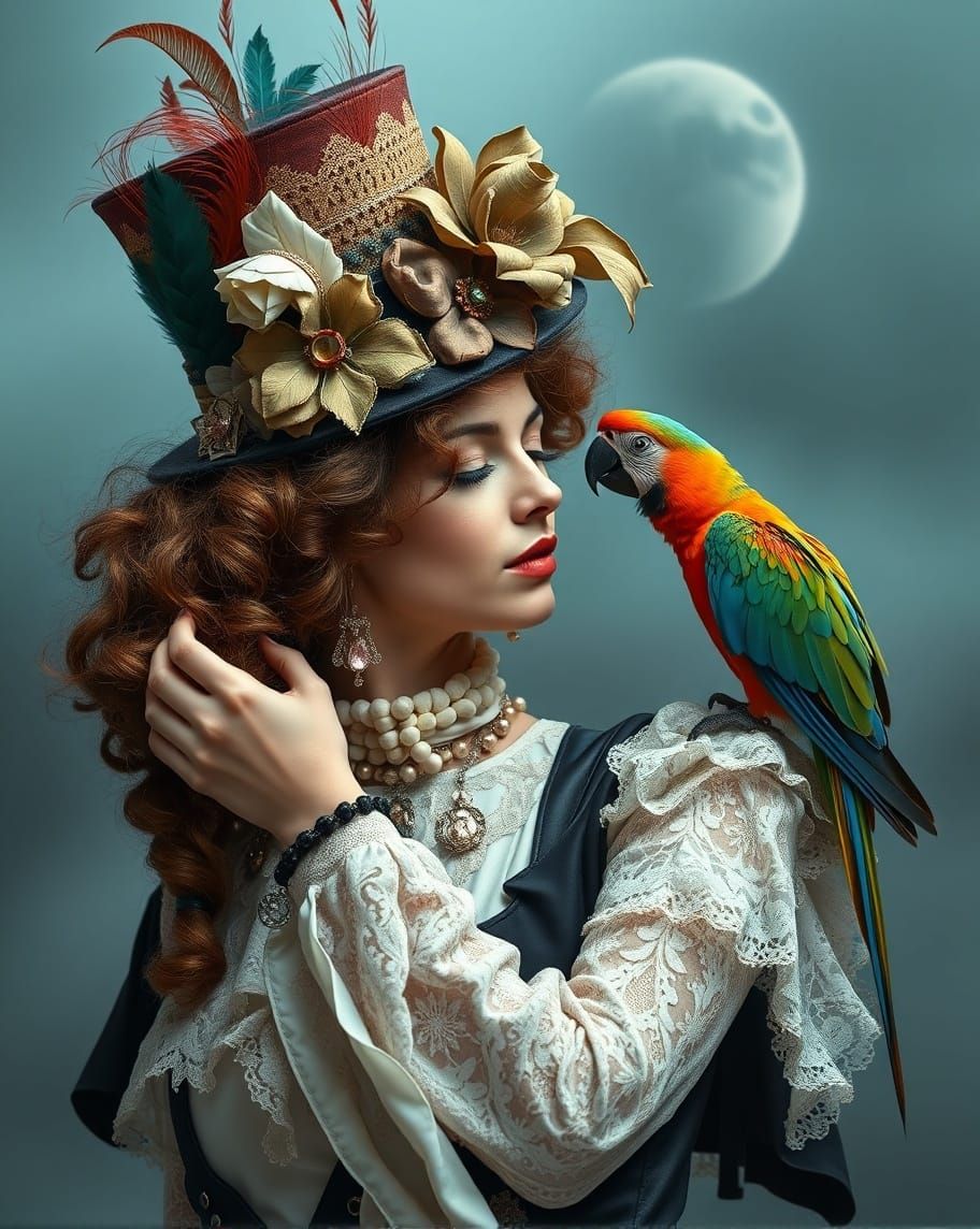 Gothic Woman with her Parrot