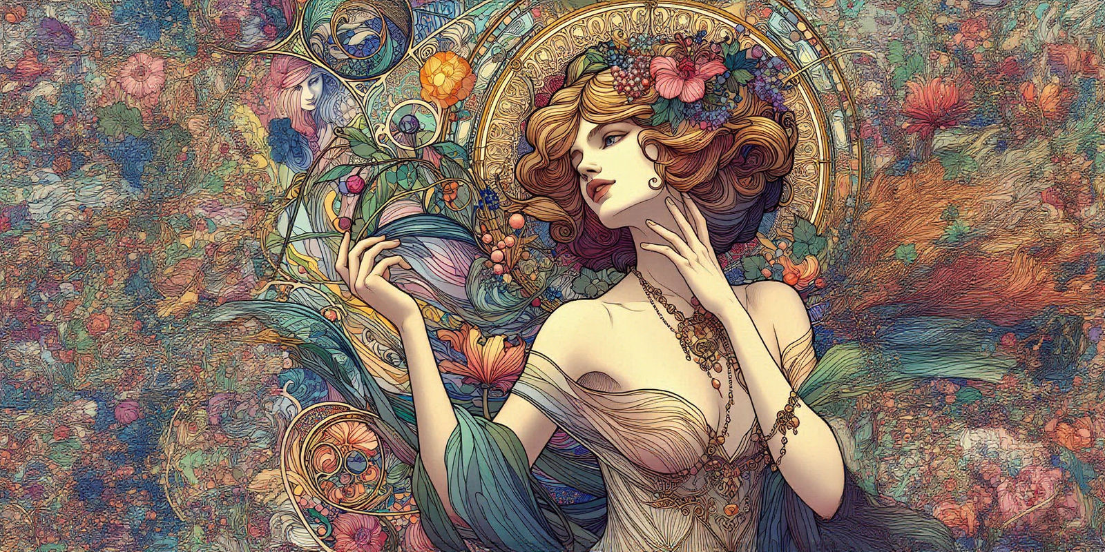 In the style of Mucha, Elegance Before the Ball.
