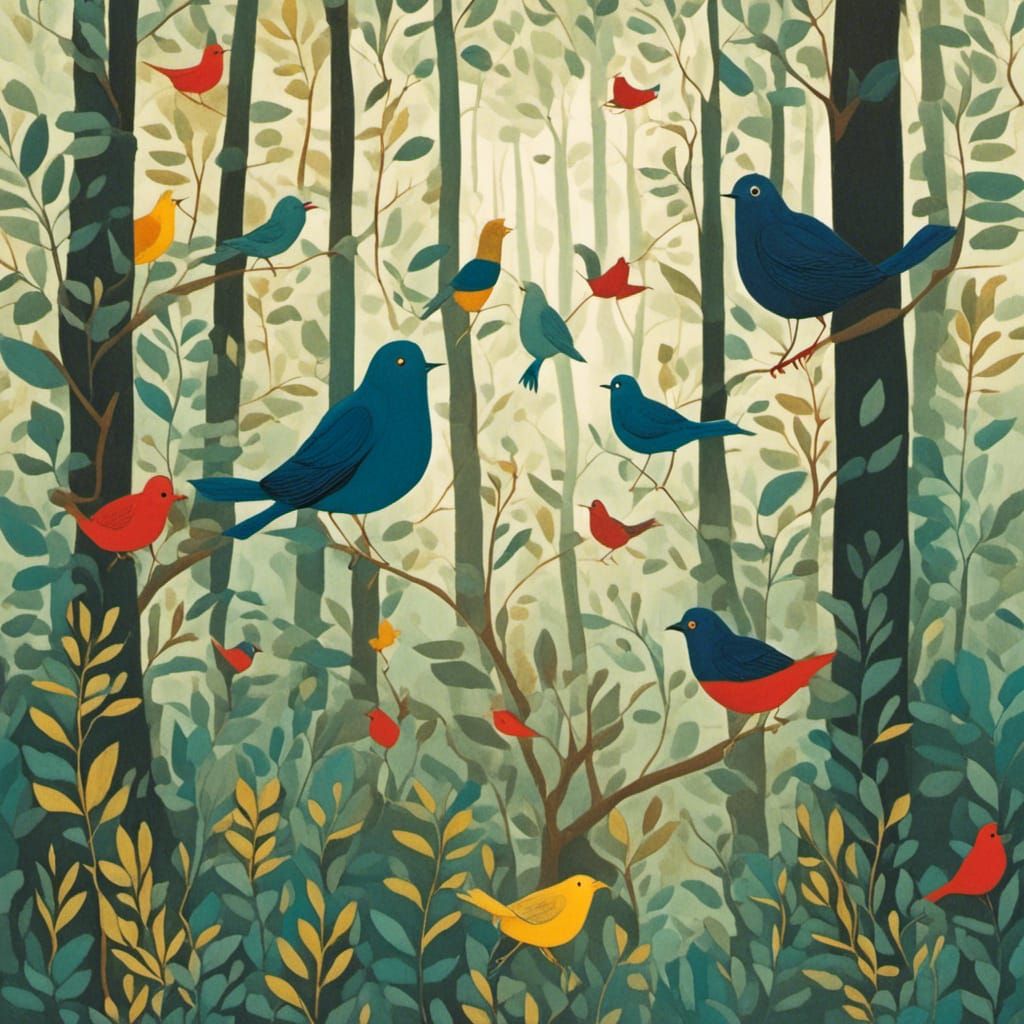 Birds singing in trees